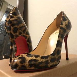Louboutin Leopard Print Patent Leather Fifi Pumps